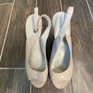 Taupe open toe dress shoe